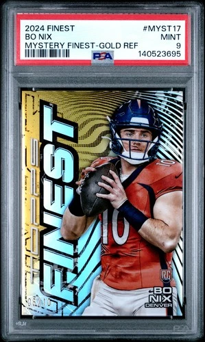 140523695 Bo Nix 2024 Topps Finest #MYST-17 Gold Refractor Mystery RC /10 PSA 9