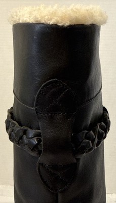 UGG Womens Savannah Black Leather Sheepskin Tall Clog Boots Size 8