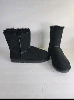 Black Faux Suede Shearling Side Zip High Ankle Fall Winter Flat Boots S 7M NWOB