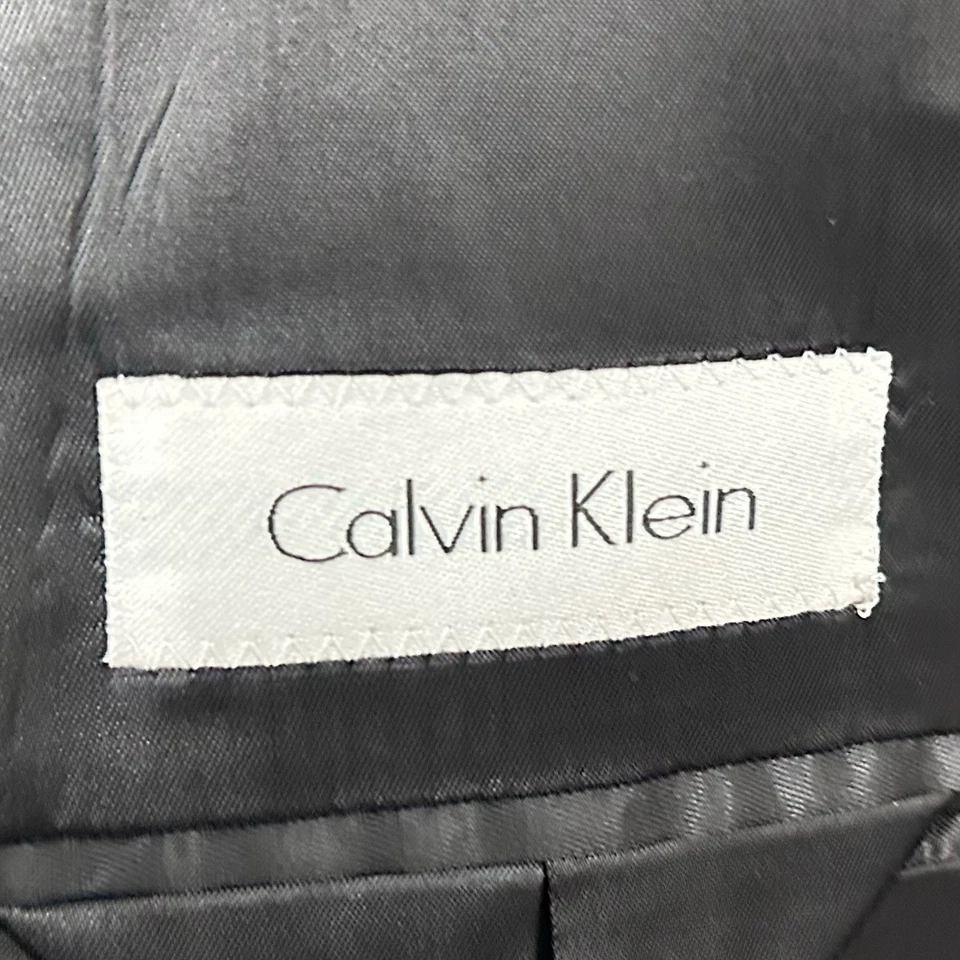 Calvin Klein 46R Sport Coat Wool Blend Dark Gray Herringbone Two Button Vented - Image 3 of 4