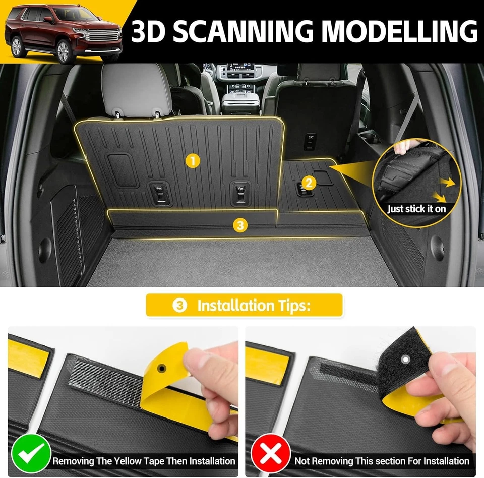 Cargo Mats for 2022-2025 Chevy Tahoe/GMC Yukon Trunk Mat with Backrest Mat All - Image 4 of 4