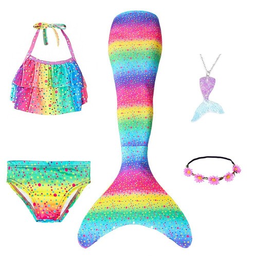 Girls Swimming Mermaid Tail Dress Costume Cosplay Kids Swimsuit Fantasy Bikini - Picture 4 of 20