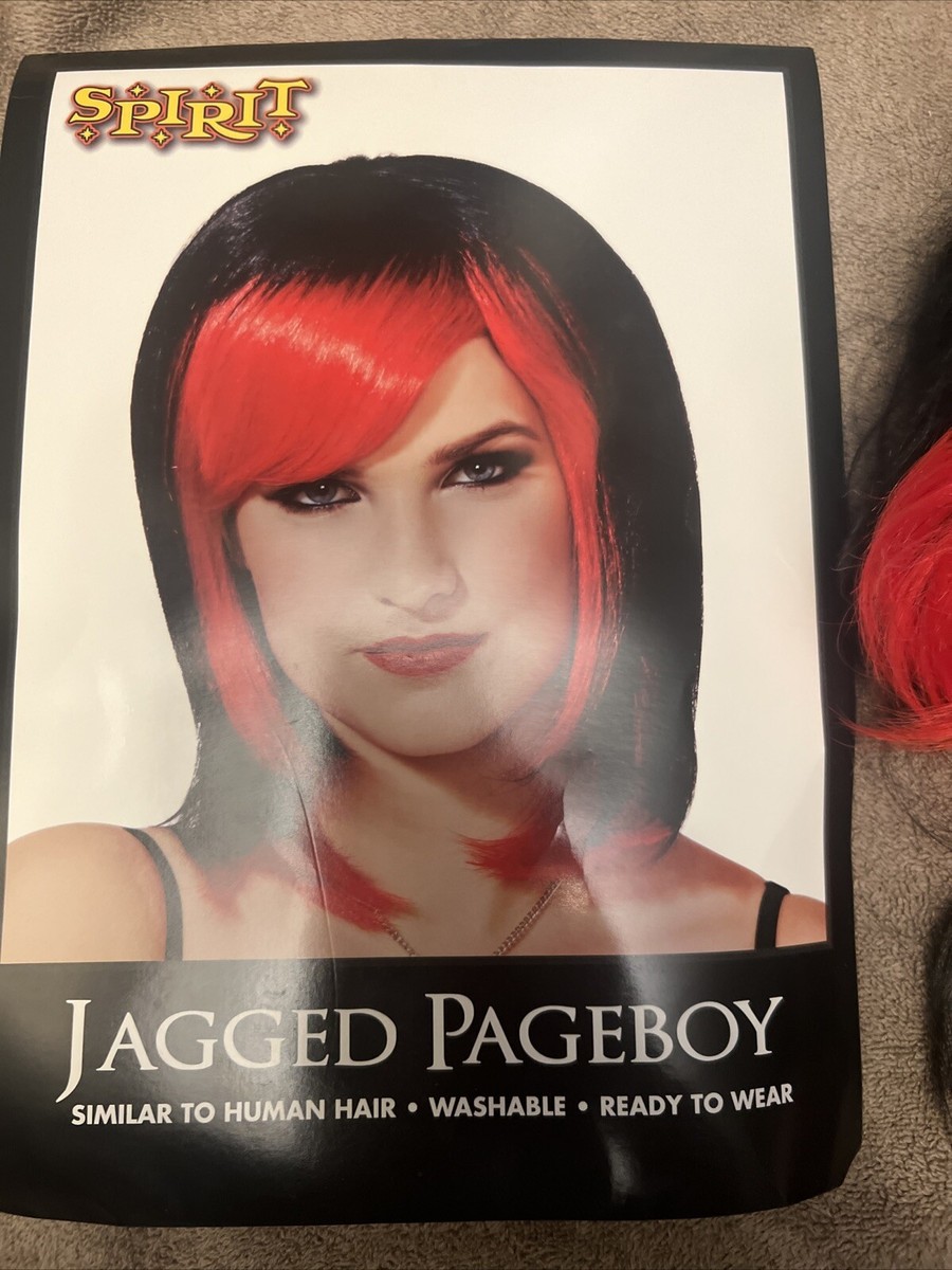 ウィッグ Spirit Halloween Wig Black Red Jagged Pageboy In Package | eBay