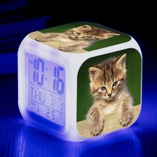 7 Colors LED Alarm Clock Cat Glowing Electronic Digital Desk Clock with USB