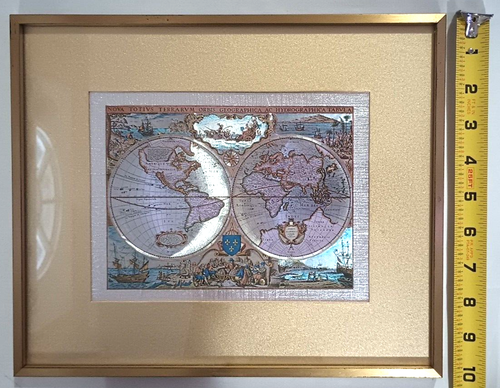 Vintage Framed Nova Totivs Terrarvm Orbis Gold Foil Map Of The Ancient World - Afbeelding 1 van 6