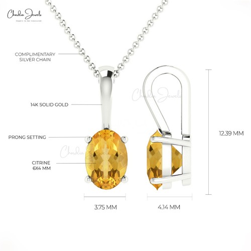 1/2 CT Natural Citrine Gemstone Handmade 14k Solid Gold Jewelry Oval Cut Pendant - Picture 21 of 22