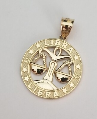 14K Yellow Gold Plated Libra Zodiac Sign Round Pendant 18In Free Chain