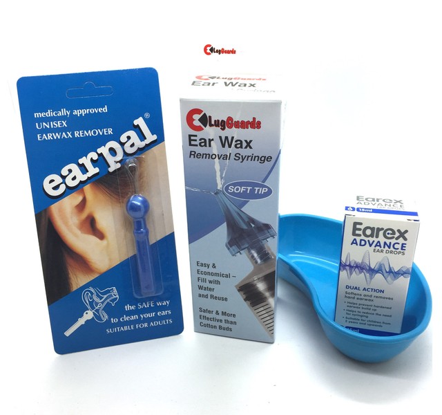 Earex Wax Removal Drops, LugGuards 60ml Ear Syringe + Catch Basin