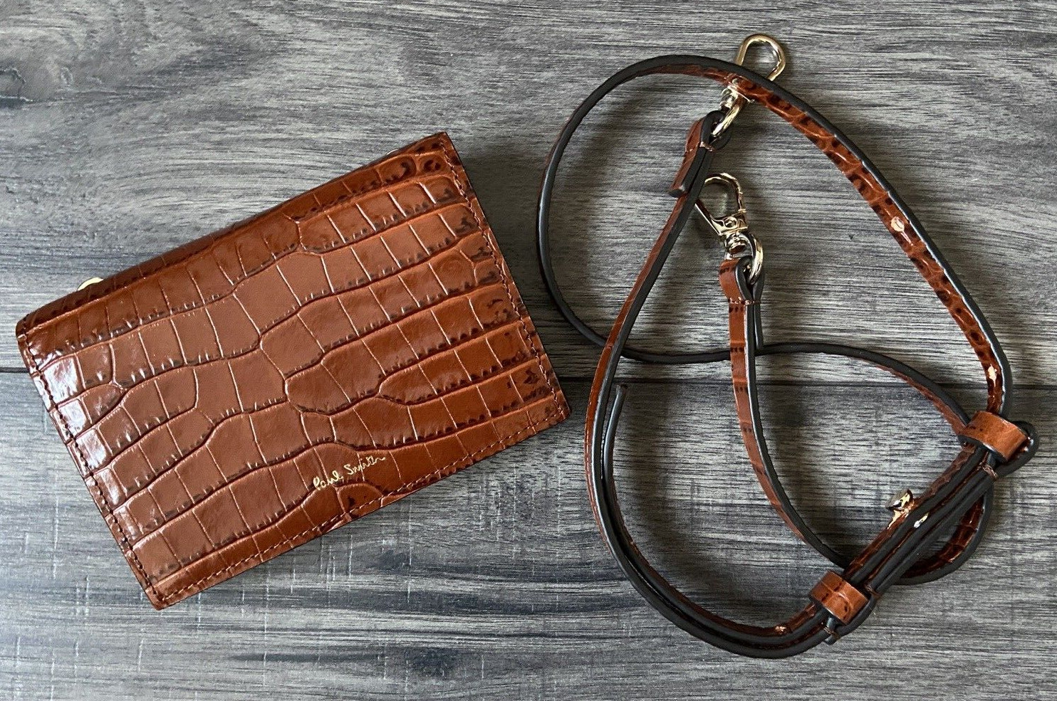 PAUL SMITH CROC EFFECT LEATHER CONCERTINA PURSE WITH STRAP RETAIL £325