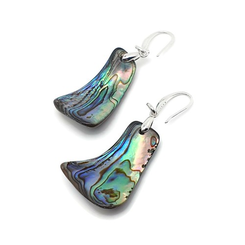 Paua Earrings Rainbow Abalone Natural Shell Dangle Drop Sterling Silver Hooks - Picture 13 of 84