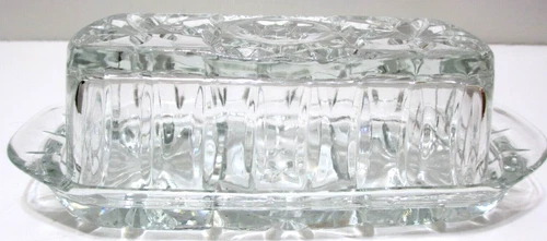 Vintage Anchor Hocking Glass Early American Prescut Butter Dish Star of David