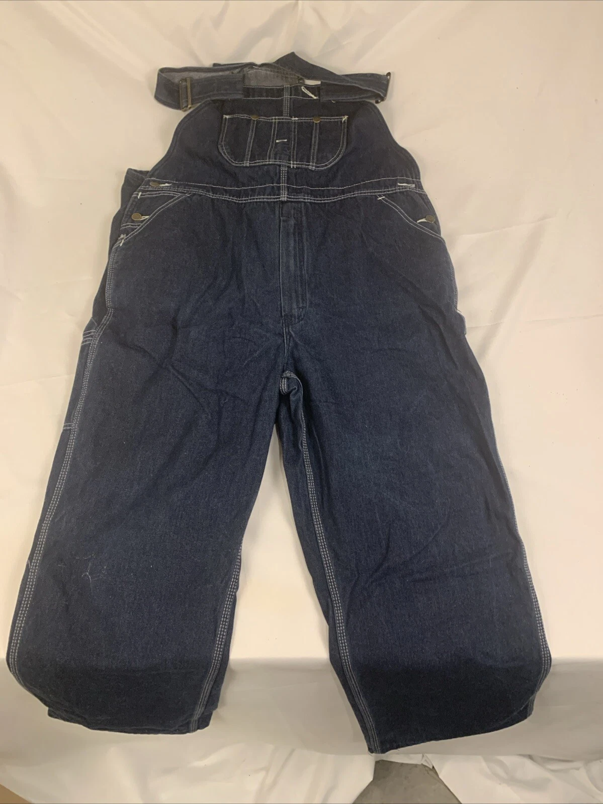 Vintage Roebuck's Denim Bib Overalls Men's 44x30 Blue Farmer Outdoor Work