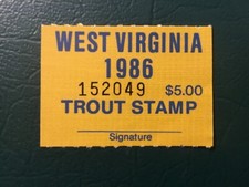 ICOLLECTZONE US West Virginia 1986 Trout Fishing Revenue Stamp VF NH
