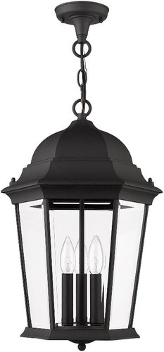Outdoor Hanging Lantern Light 3-Light Black Clear Glass 19" x 12.5" Traditional - Picture 2 of 8