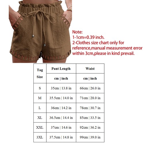 Women Shorts Linen Cotton Summer Casual Elastic Waist Hollow Pants Beach Sports - Picture 2 of 19