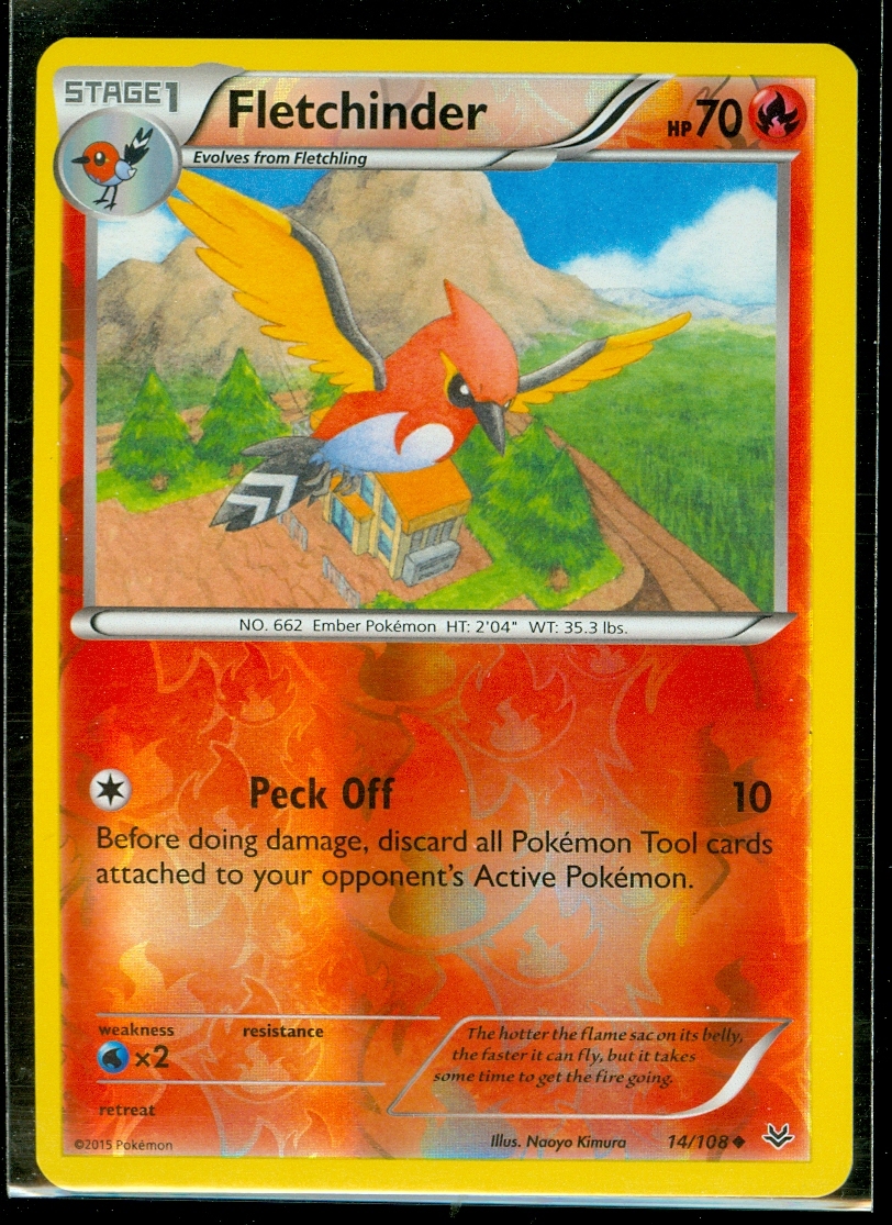 Pokemon FLETCHINDER 14/108 - XY Roaring Skies - Rev Holo - MINT