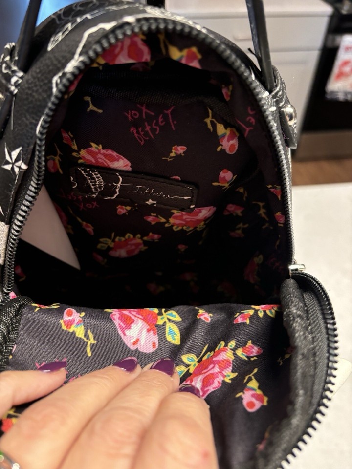 BETSEY JOHNSON Dog Backpack Convertible Crossbody Purse Black White