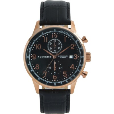 Accurist Men's Black Leather Strap Watch 7353 Half Price Now  UK