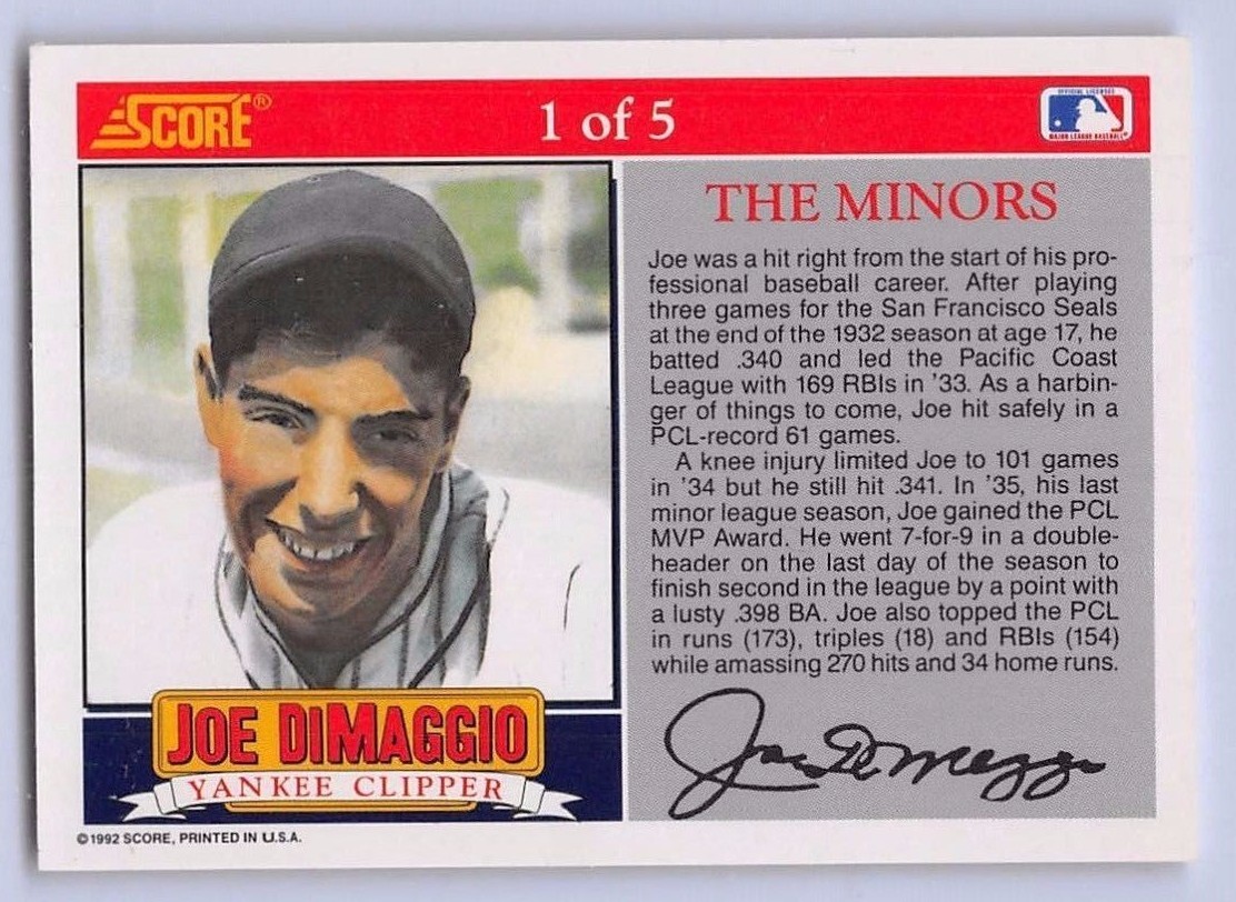 1992 JOE DiMAGGIO - SCORE - 