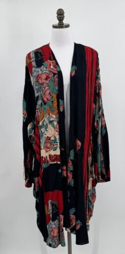 Jackpot Vintage Multicolor Floral Lagenlook Long Open Kaftan Jacket Sz M