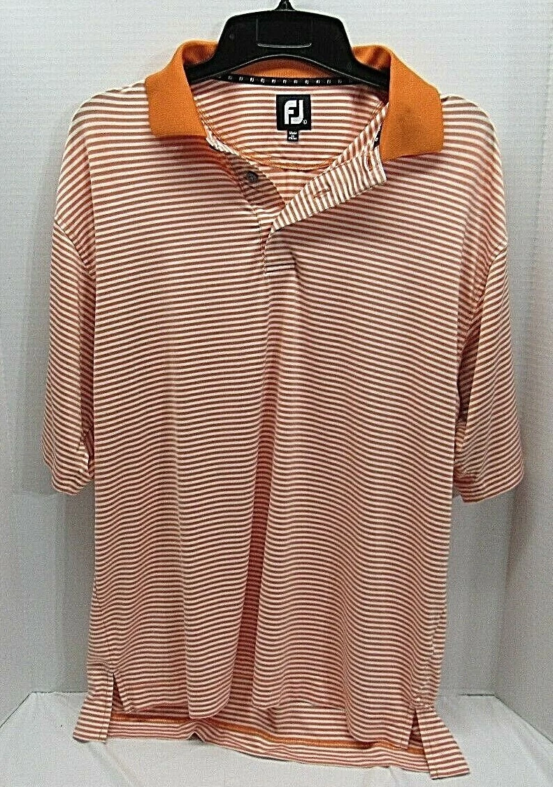 FOOTJOY Mens Size M Short Sleeve Golf Polo Shirt Orange White Stripe