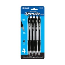 BAZIC Spencer Black Retractable Pen w/ Cushion Grip 4/Pack 