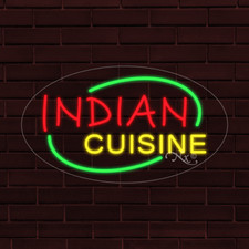 NEW "INDIAN CUISINE" w/BORDER OVAL 28x16 INCH LED FLEX WINDOW INDOOR SIGN 34529