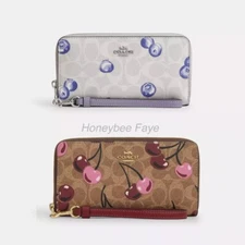 NWT Coach Long Zip Around Wallet With Cherry/Blueberry Print