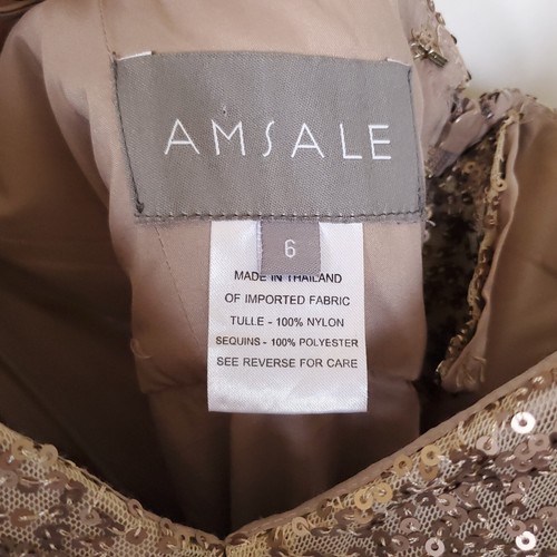 Amsale Samantha Gold Sequin Spaghetti Strap Bridesmaid/Formal Gown Size 6 BHLDN - Picture 7 of 16