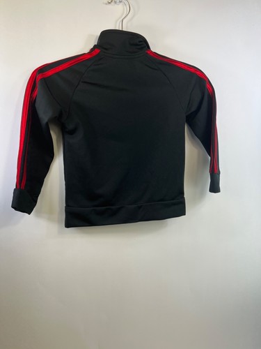 Adidas Boys Toddler Size 4 Track Zip-Up Jacket Black Red Logo Stripes - Picture 4 of 7