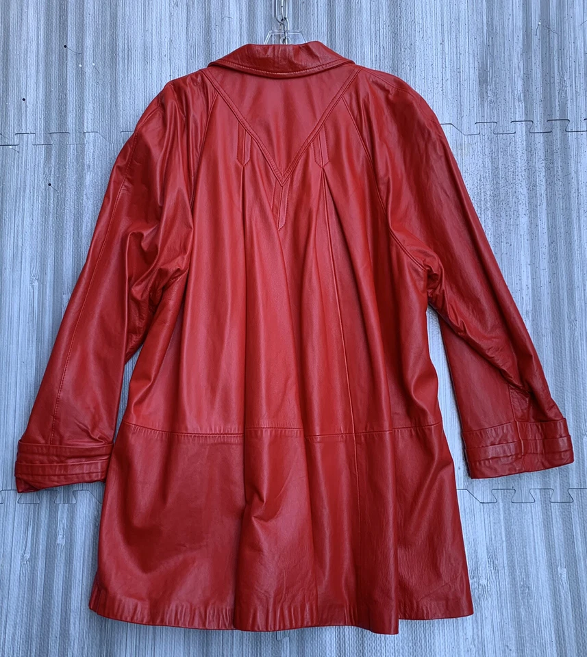 Lillie Rubin Leather Jacket Women Size 6 Red Vintage Y2K Full Length Trench - Image 2 of 4