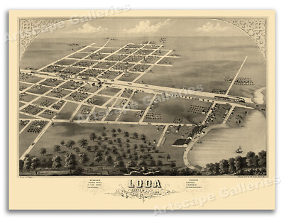 Loda Illinois 1869 Historic Panoramic Town Map - 24x32