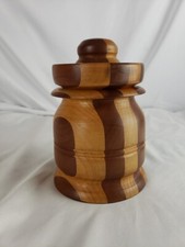 Hand Crafted Striped Wooden Turned Lidded Jar 7"