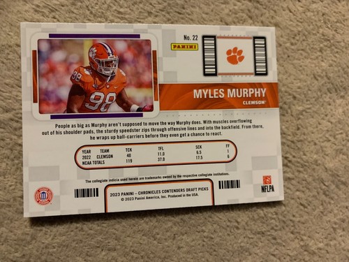 Myles Murphy 2023 Chronicles Draft Picks #22 Contenders College Ticket Clemson - Picture 2 of 2
