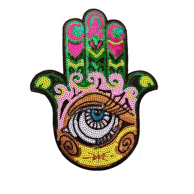 large hamsa sequin patch iron-on hand of fatima evil eye khamsah B182