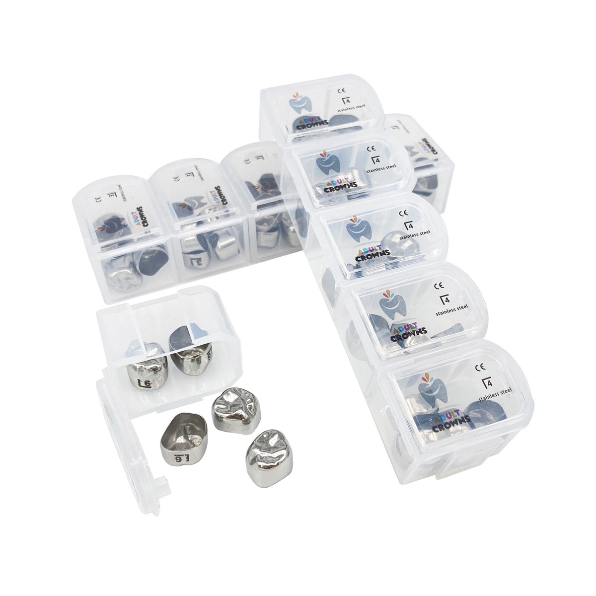 5-Piece Dental Molar Crown Set - Stainless Steel Preformed Adult Crowns - All Sizes 2 thumbnail image