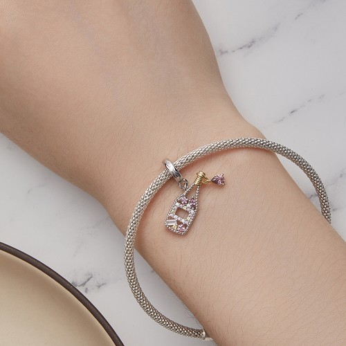 Auténtico brazalete de plata de ley 925 con dijes de circonita cúbica transparente ajuste de cuentas para mujeres niñas - Imagen 374 de 437