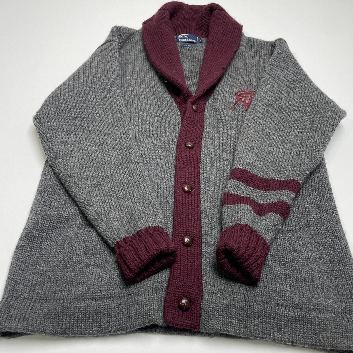 VNTG Polo Ralph Lauren (XL) Gray Burgundy Polo Embroidered