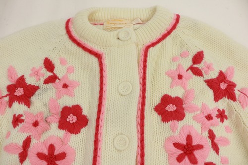 Cárdigan suéter vintage años 70 para mujer bordado rosa flor talla mediana - Imagen 3 de 6