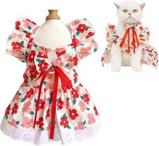Pet Dress Dog Cat Puppy Summer Princess Skirt Clothes Bowtie Harness Button  