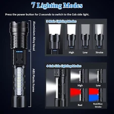 Super Bright LED Flashlight 7 Modes Tactical Torch Zoom Work Lights Rechargeable