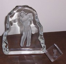 2 Decorative Golf Figurines / Bookends / Paperweight - Molded Laser Cut Glass