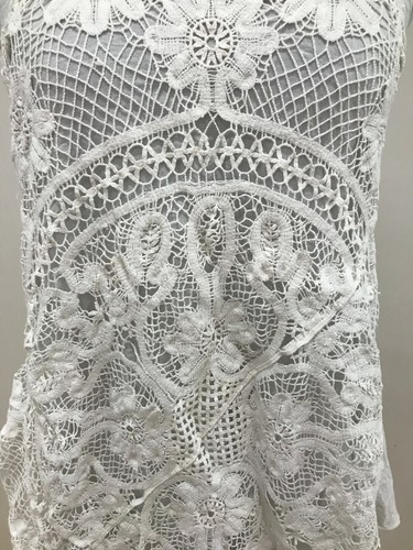 Katies white cotton blend asymmetrical floral lace crochet top sleeveless 8 - Picture 3 of 11
