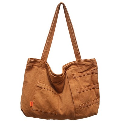 Women's Canvas Tote Bag With Zipper - Large Retro Shoulder Bag - 13.4"x13.4"x6.3" With Inner Pockets & Luggage Strap