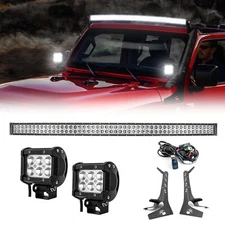 Curved 52" LED Light Bar+3'' Pods+Brackets+Wiring for 2018-2024 Jeep Wrangler JL