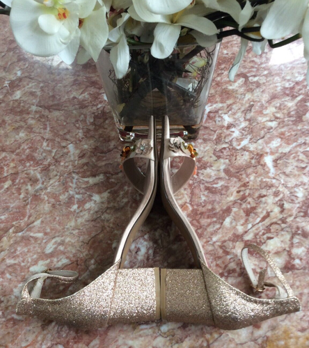 New Betsey Johnson Adalee Gold Glitter Flower Block Chunky Heels Size 10, $125 - Picture 5 of 7