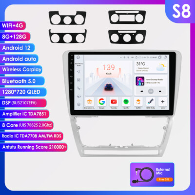 Für Skoda Octavia II 2008-2013 Autoradio GPS Navi Sat 8+128GB WIFI CarPlay DAB+