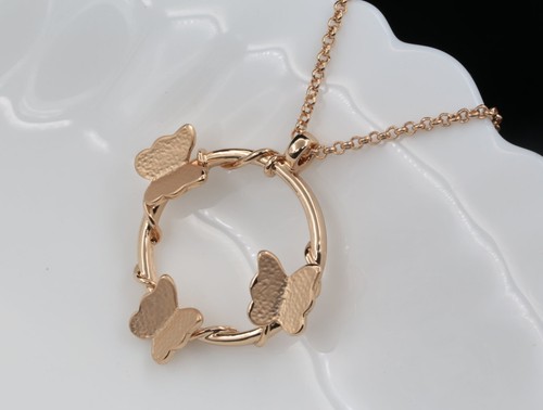 Damen Frauen Schmuck grau weiß Schmetterling Kreis Anhänger vergoldet Halskette K62