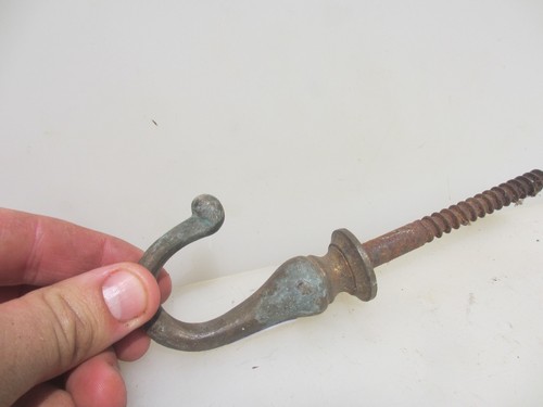 Large Victorian Brass Coat Hook Hanger Old Vintage Antique Storage 3"D - Picture 7 of 10