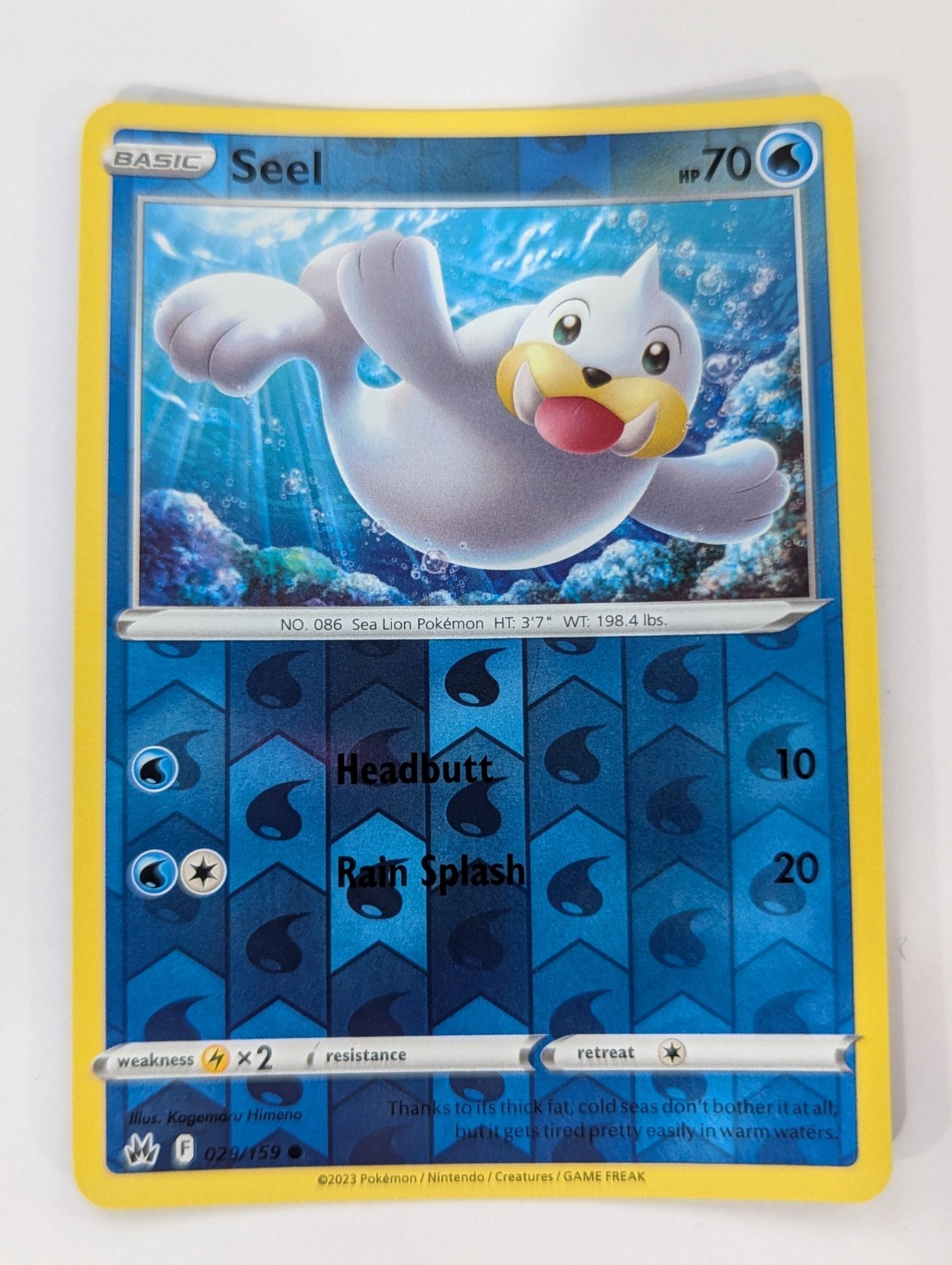 Seel 29/159 SWSH: Crown Zenith Reverse Holo Rare Pokemon Card NM